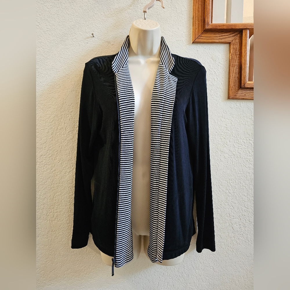 Chico's Travelers Black and White Striped Jacket Size S